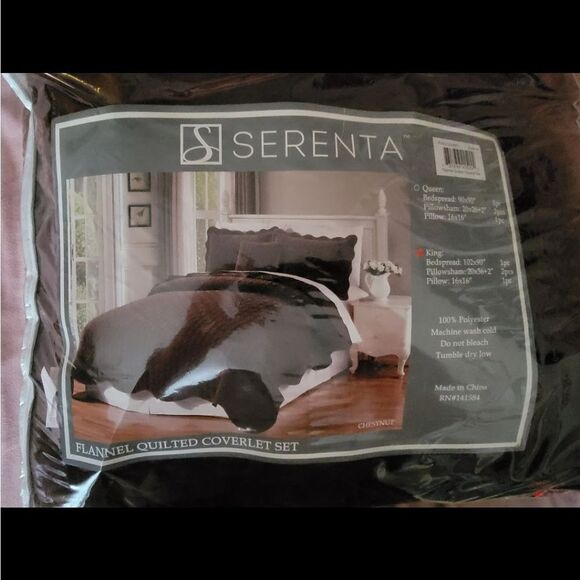 SERENTA- Chestnut Colored Flannel Quilted Coverlet Set- King Size - Picture 2 of 5
